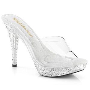 Fabulicious Elegant-401 Clear Platform Slide Heels with Rhinestones